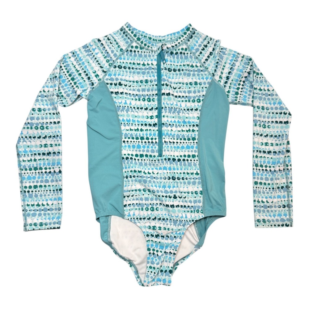 Garnet Hill Girls Swim Bathing Suit Long Sleeve Sz 10 Green‎ Multicolor Beach